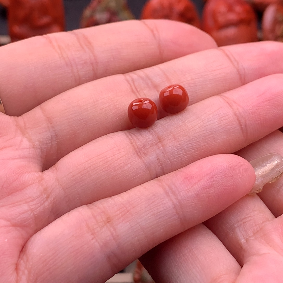 南红玛瑙南红川料老型对珠6.8mm未镶嵌