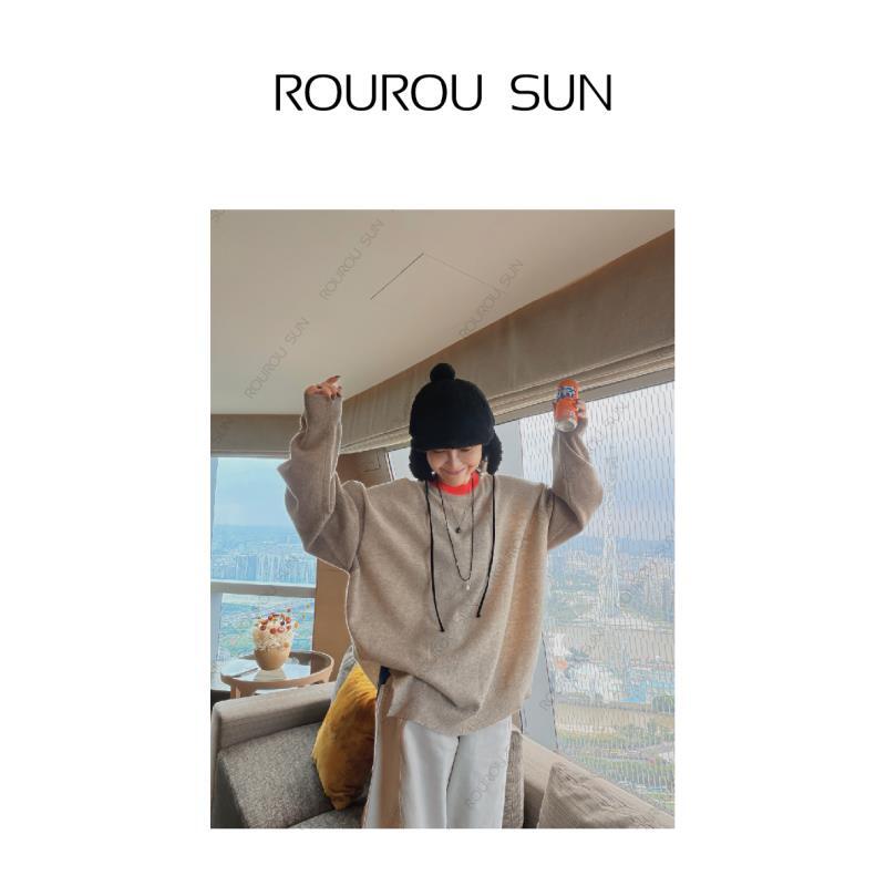 29621冬款女装日系复古宽松撞色百搭拼接慵懒针织套头