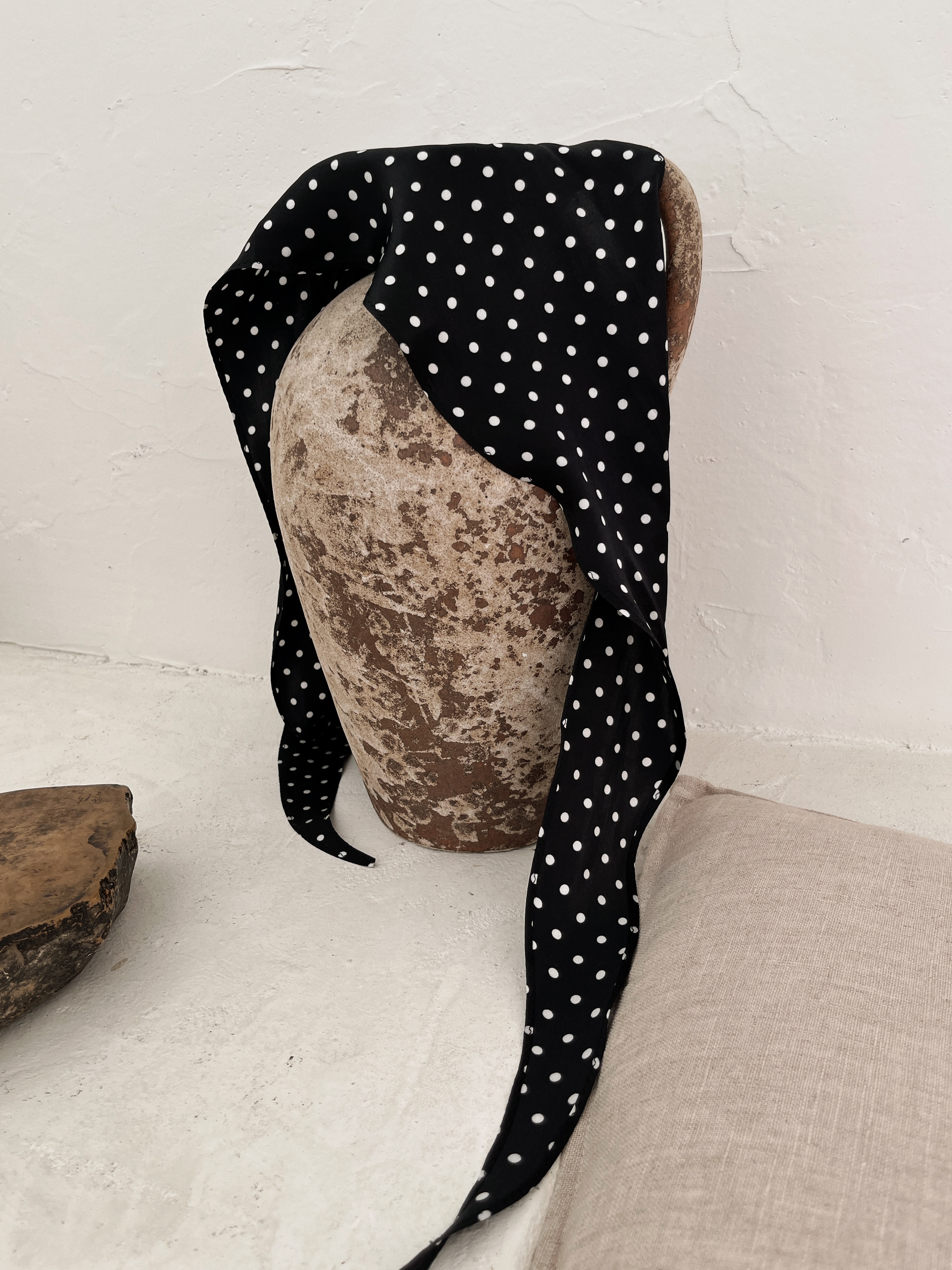 NeedShop1 【黑色桑蚕丝】长款波点丝巾