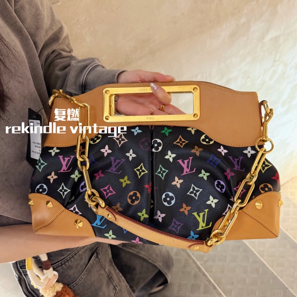 95新 LouisVuitton/路易威登 复燃精选/黑三彩中号Judy单肩包