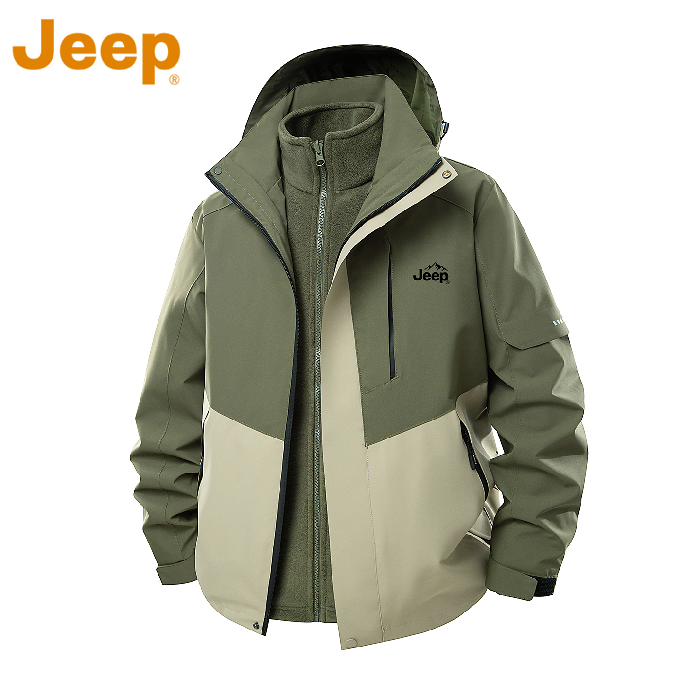 JEEP吉普三合一可拆卸夹克男士秋冬款加绒保暖摇粒绒内胆冲锋外套