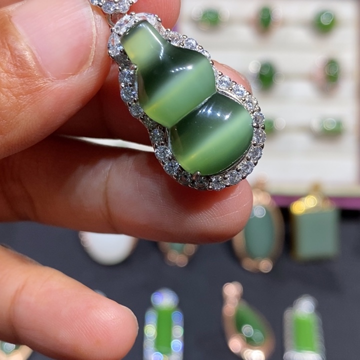 颈饰银S925镶嵌和田玉（碧玉）