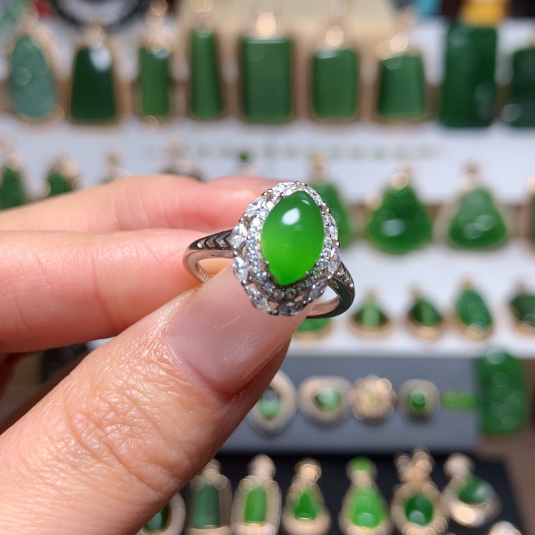 和田玉（碧玉）戒指银S925镶嵌