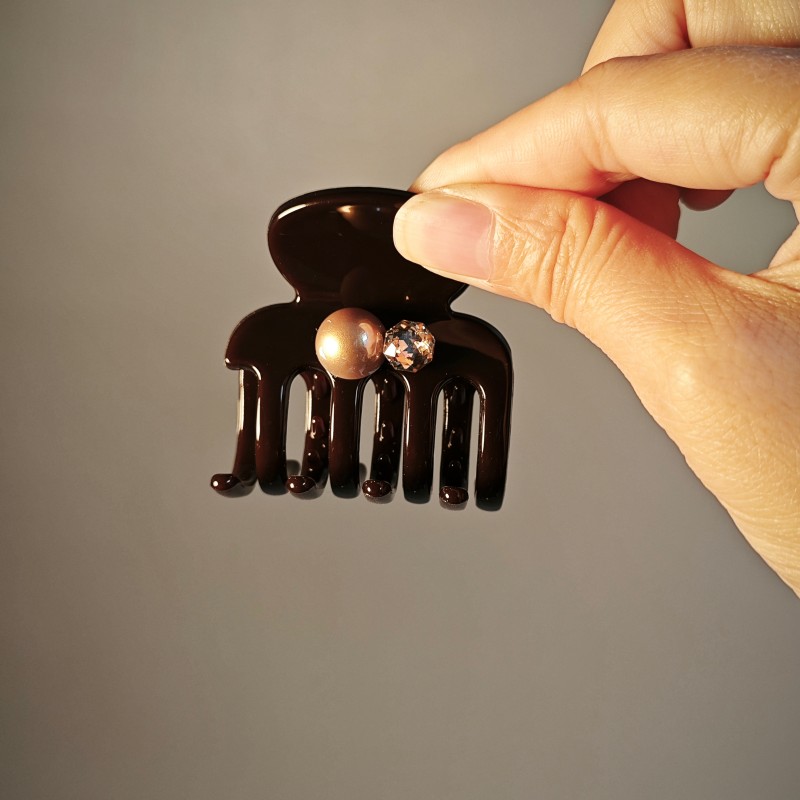 新款轻奢气质珠珠水钻高马尾抓夹发饰后脑勺发夹小号鲨鱼夹头饰女