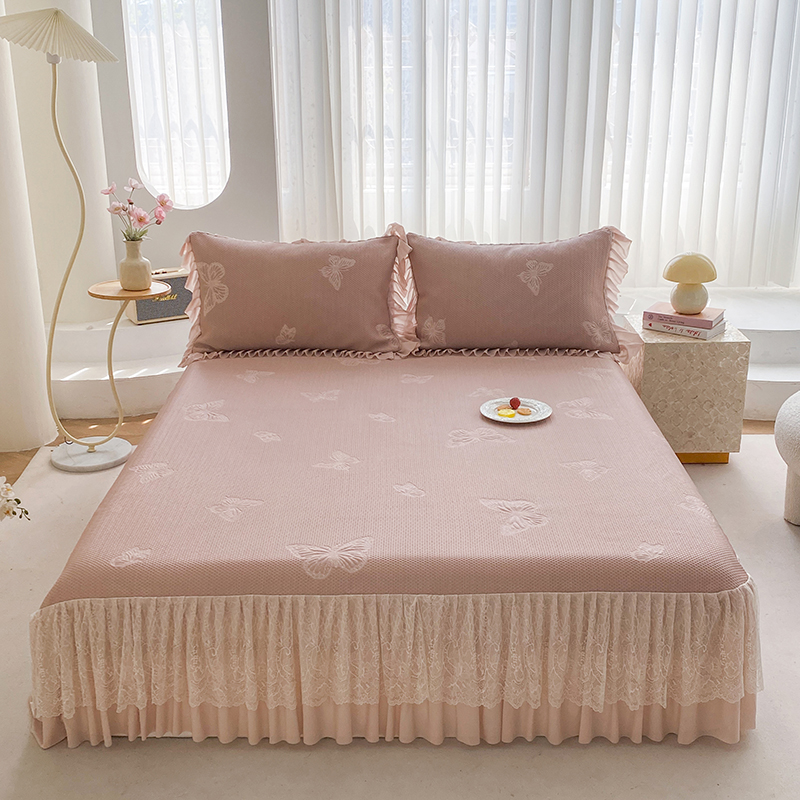 2025超凉爽新款冰感豆豆床裙款软凉席三件套