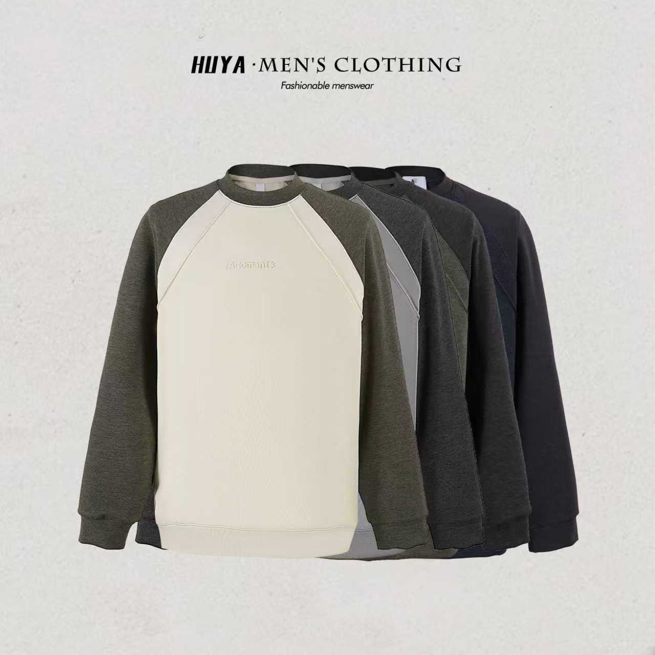 【达人专属】秋撞色字母卫衣双面雪花暖绒保暖圆领打底男士 JS58010