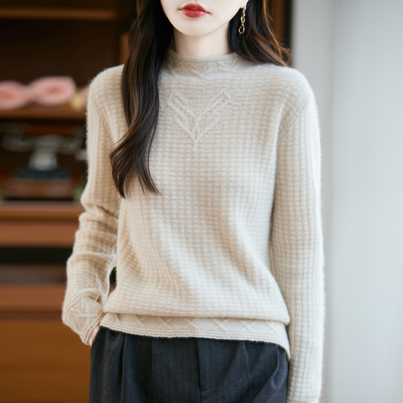 秋冬新款加厚半高领绞花针织打底衫百搭显瘦 136