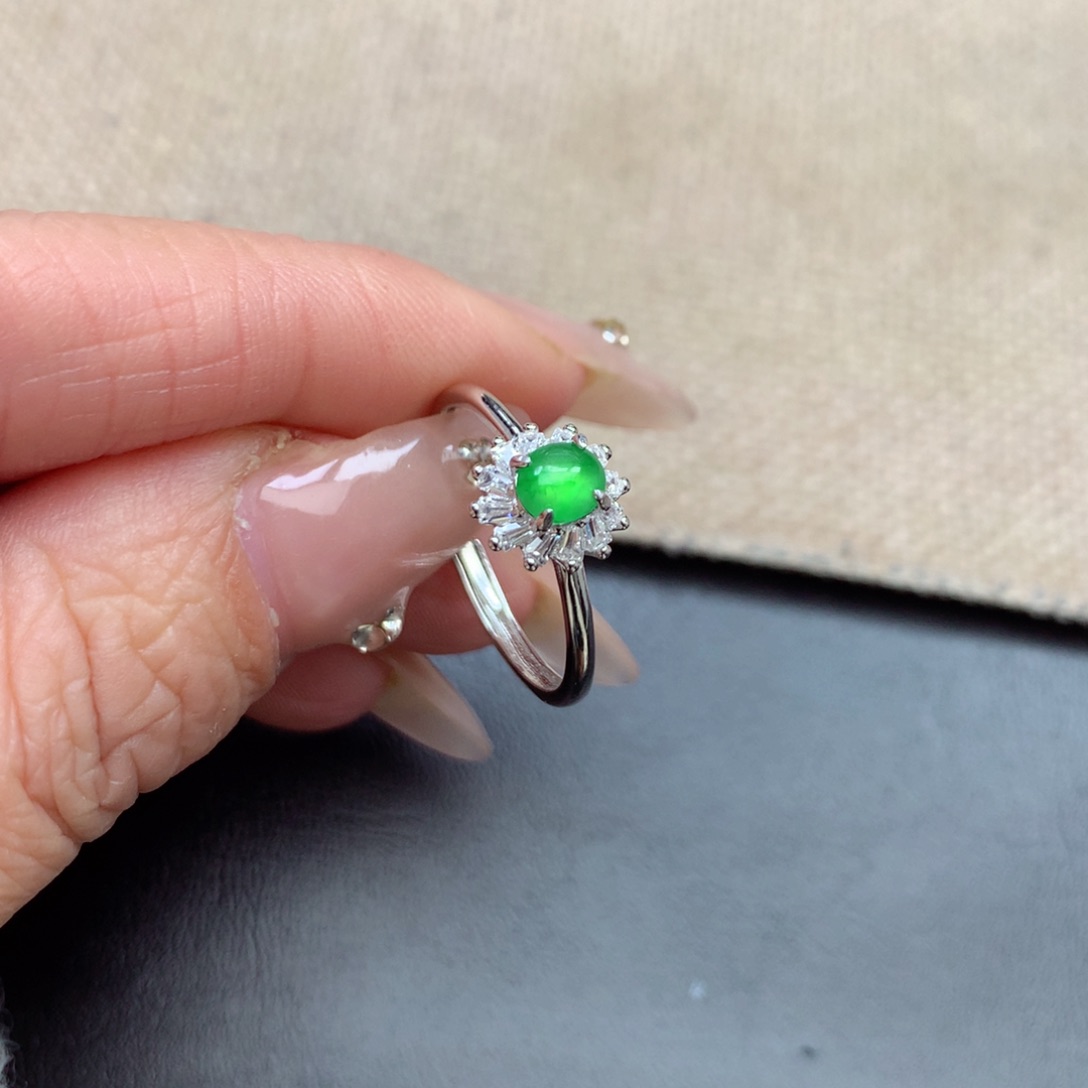 银S925镶嵌戒指翡翠蜕*缅甸翡翠