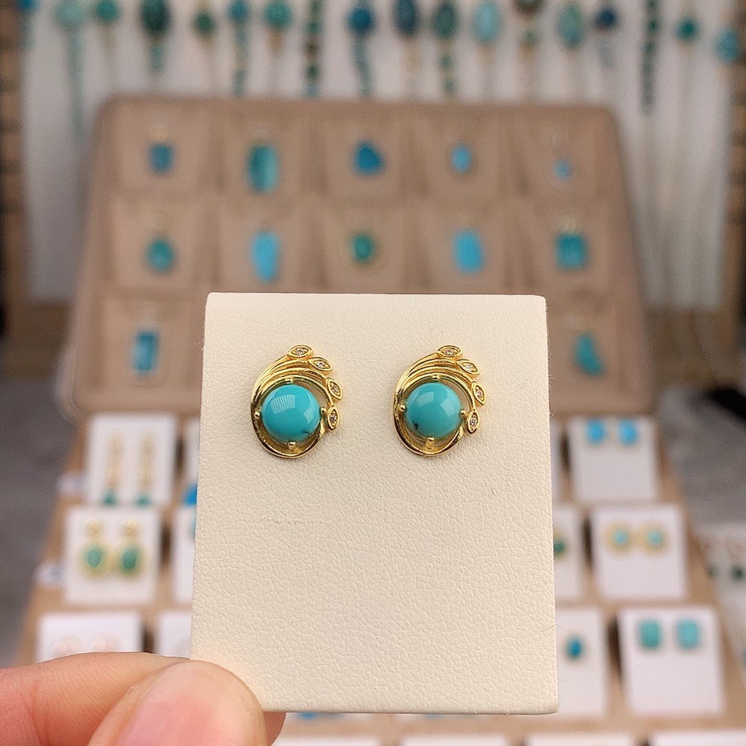 绿松石银S925镶嵌耳饰