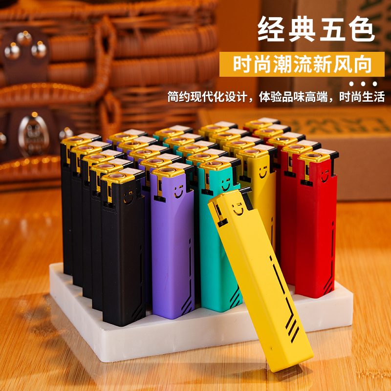 2025个性创意细长充气金属磨砂直冲防风蓝火打火机适合家用和户外