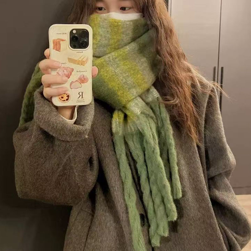 秋冬氛围保暖围脖森系绿围巾女高级感百搭春秋款薄款防晒透气披肩