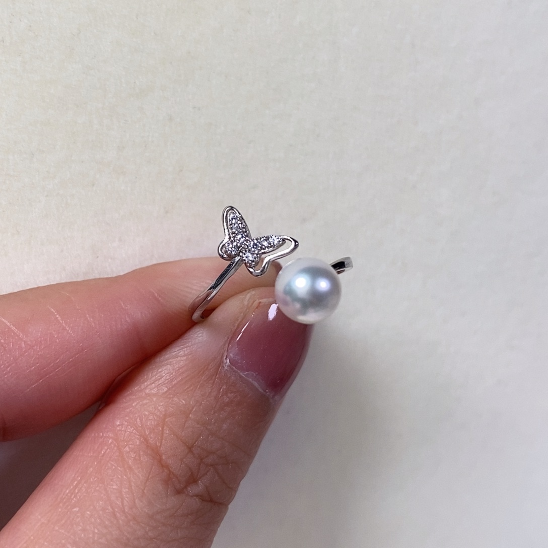 淡水珍珠戒指银S925镶嵌6.6mm