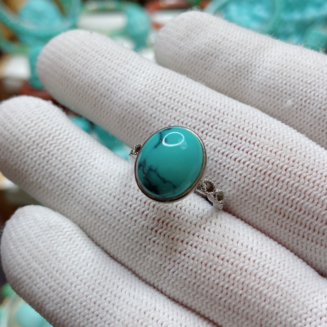 绿松石珠子银S925镶嵌