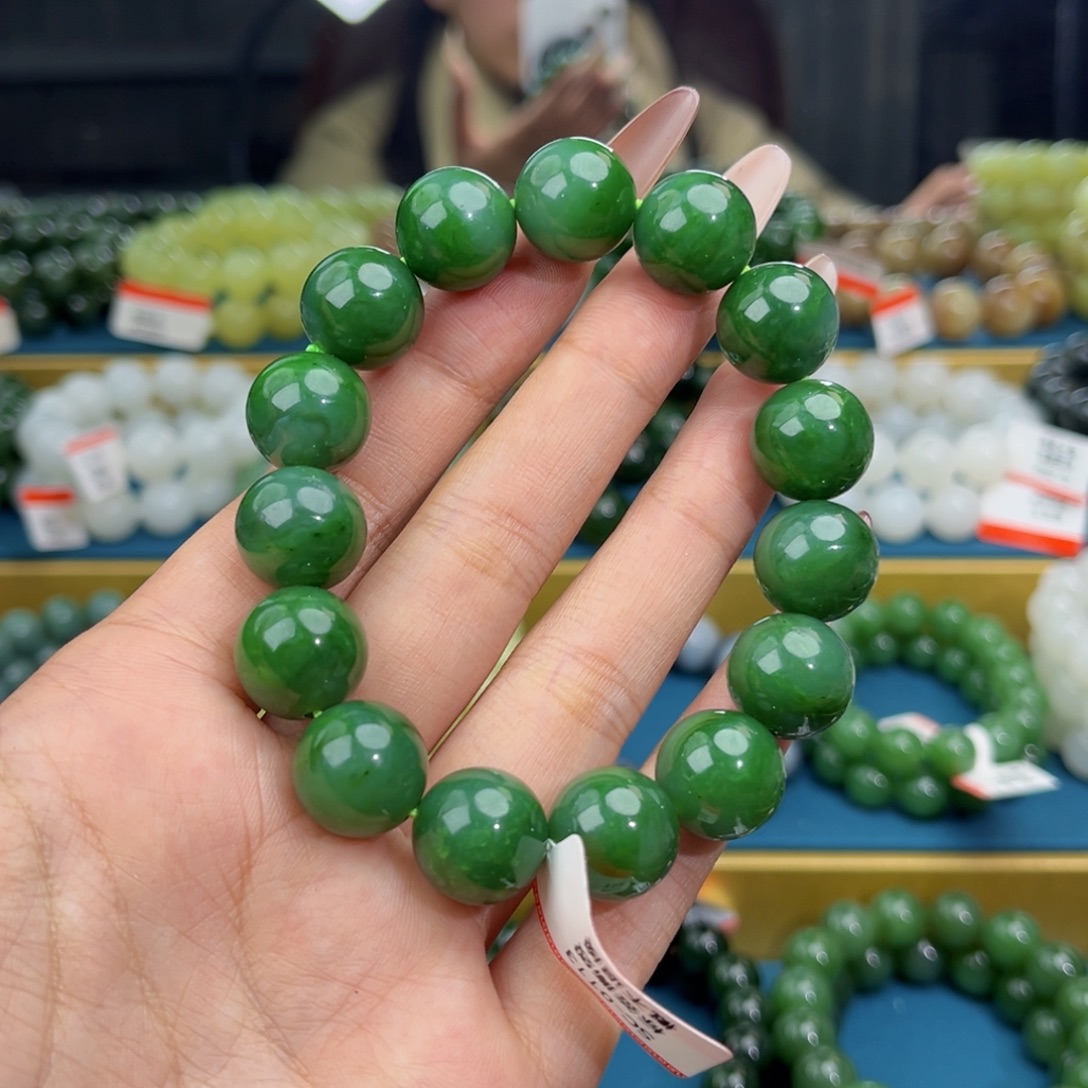 和田玉未镶嵌手链天然和田玉俄碧辣阳绿手串14