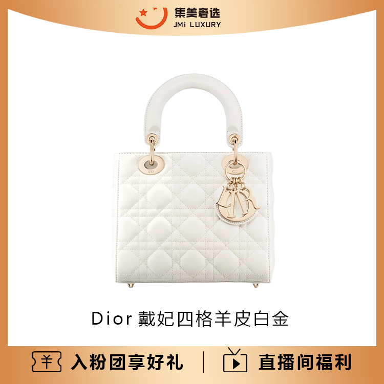 99新 DIOR/迪奥 Dior戴妃四格羊皮白金时尚百搭包/42000/AM5635