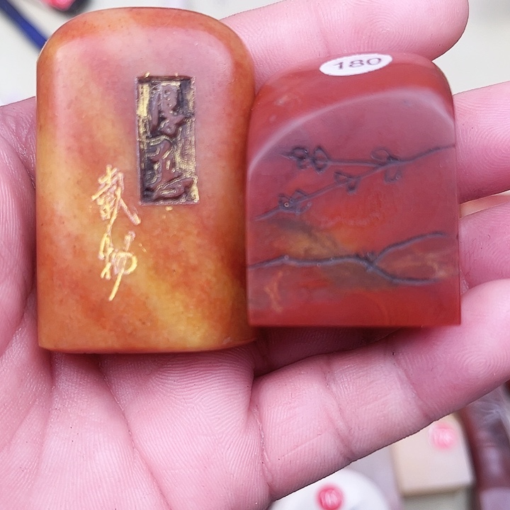 用***5印石寿山石寿山红石，手工篆刻，现场刻