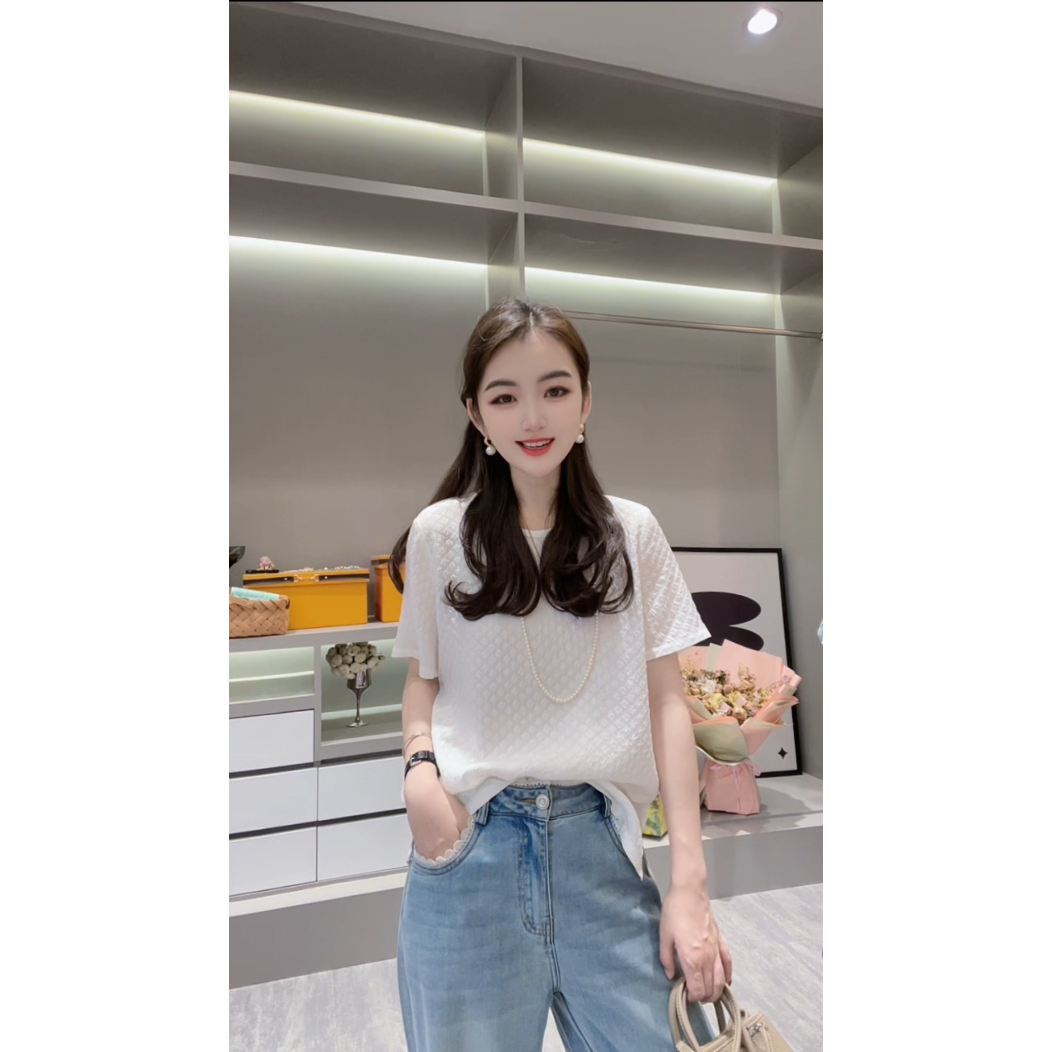 【泡泡绉纯色T】CHUN家夏季时尚宽松百搭桑蚕丝冠乐绉T恤