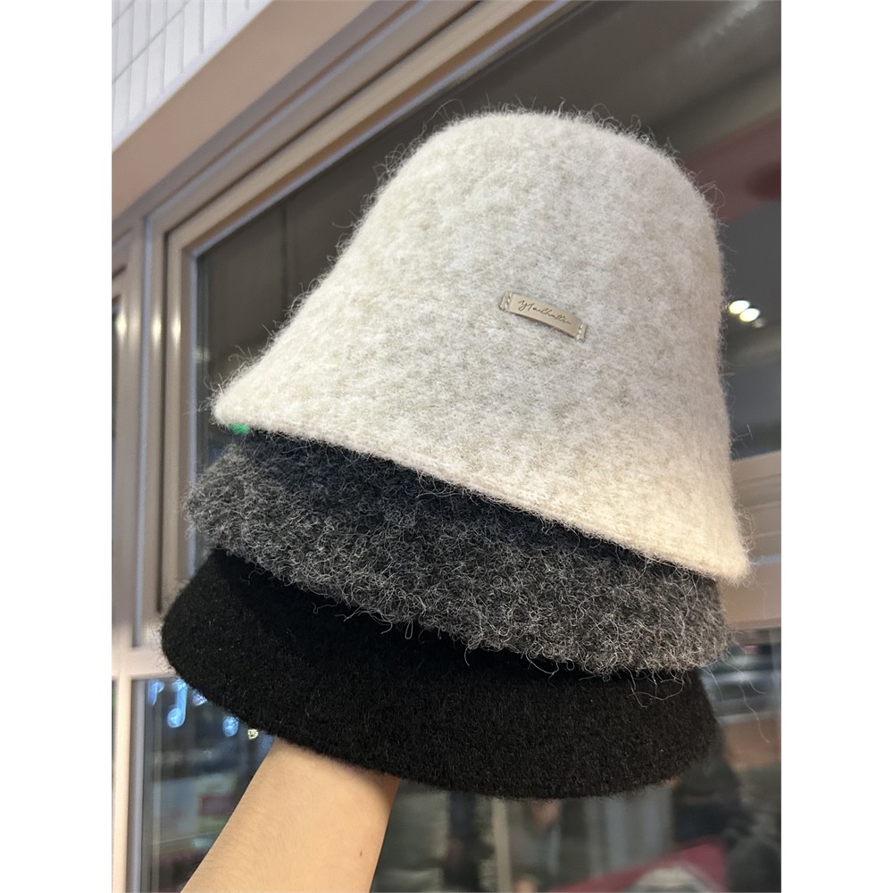 日系羊毛混纺渔夫帽子女秋冬季保暖百搭水桶帽素颜遮脸显脸小盆帽