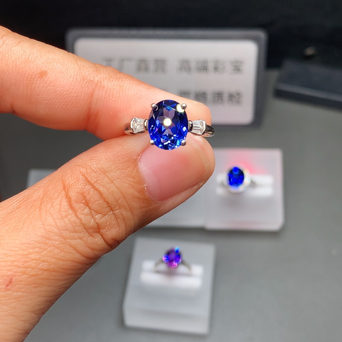 戒指蓝宝石银S925镶嵌