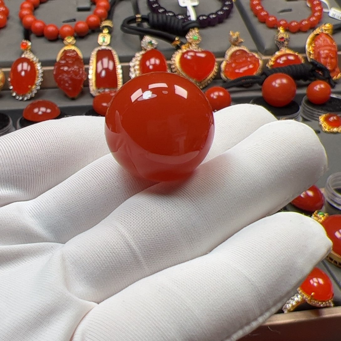 狮***子南红玛瑙未镶嵌天然原矿精品21+圆珠