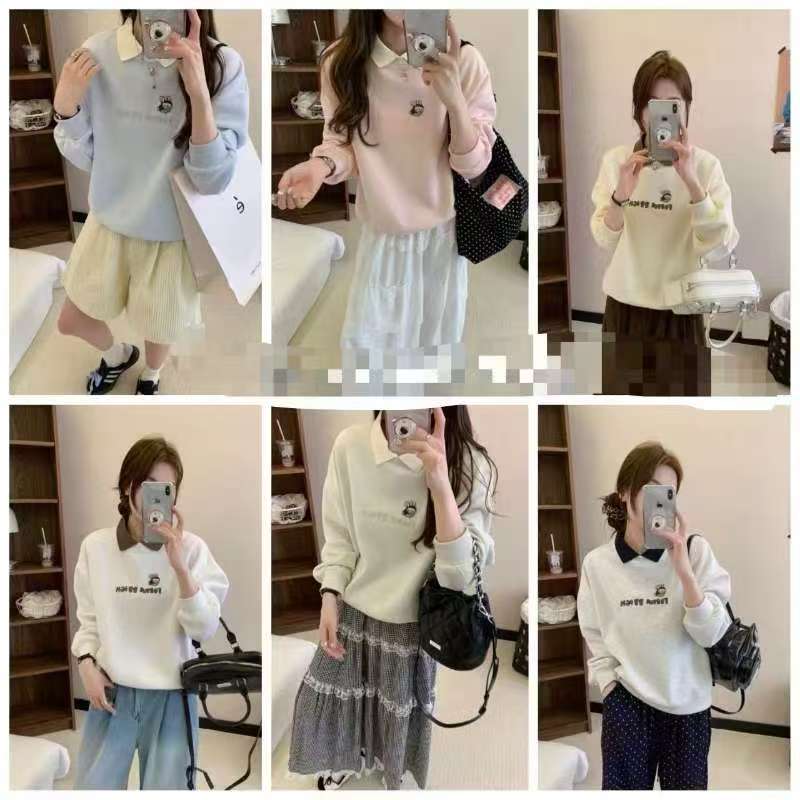 8022小蜜蜂图翻领常规款春秋套头卫衣宽松刺绣小香风韩版