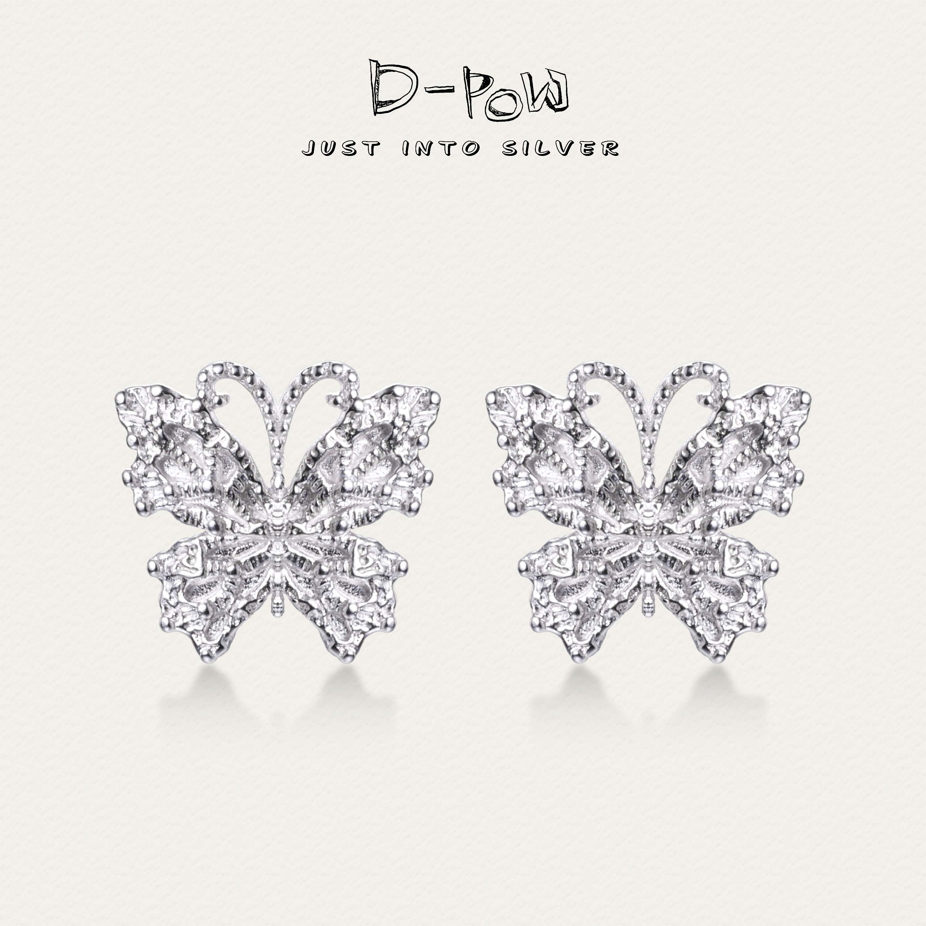 灯小炮 925银耳饰 蕾丝蝴蝶耳钉（8805）气质轻奢百搭小众简约ins