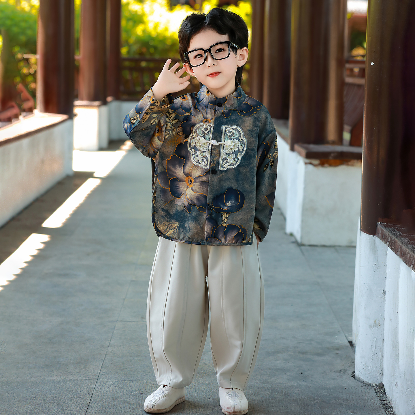 汉服男童2025新款春秋新中式国风男宝中秋节儿童古风帅气唐装套装