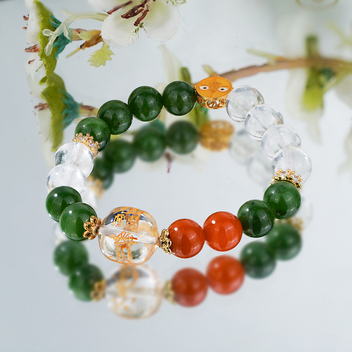 【新款】碧玉南红水晶手链太太珠喜马拉雅水晶手串