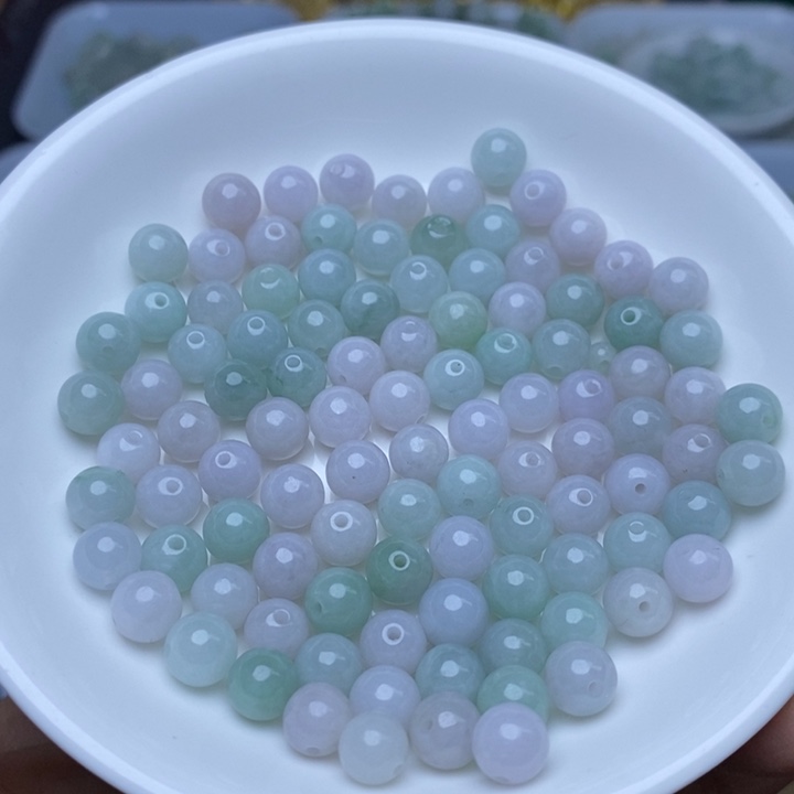 翡翠未镶嵌手链卡7.3冰粉绿25个