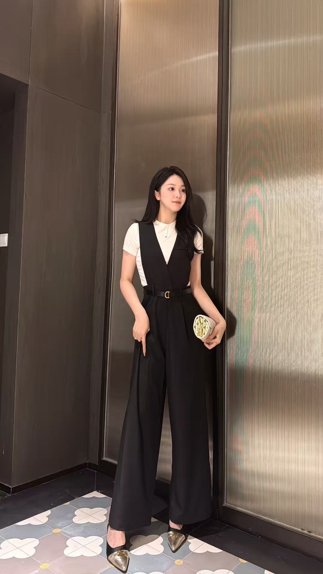 休闲裤女韩版高腰宽松显瘦直筒阔腿裤潮背带裤