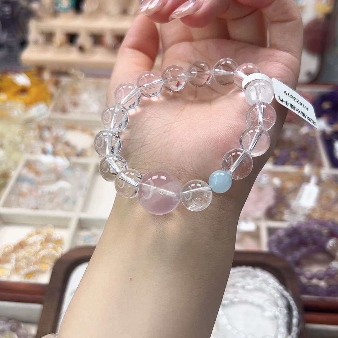 水晶手链合金白水➕粉水➕海蓝宝