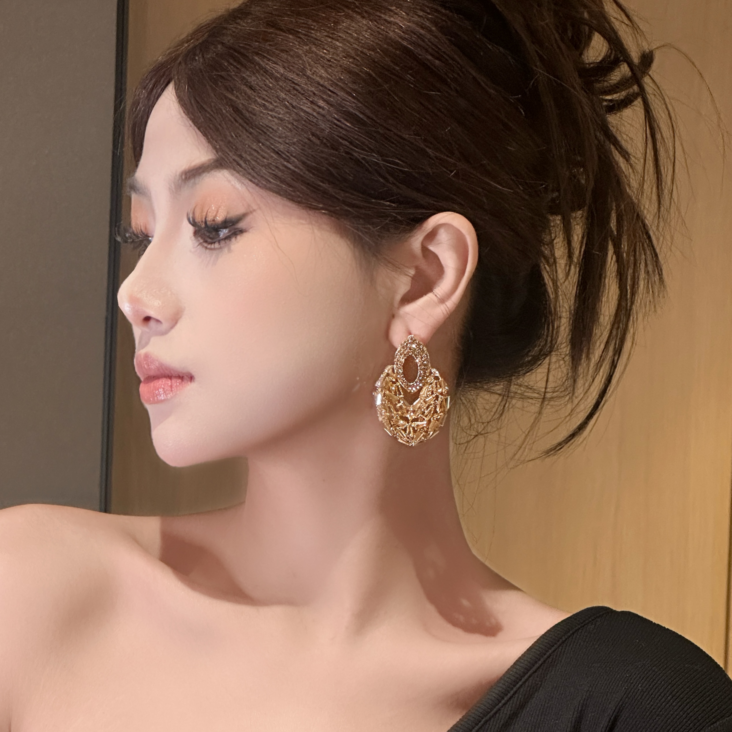 铜合金锆石耳饰 【妩媚醉巴黎】精致高品质复古镶钻耳环气质显脸小