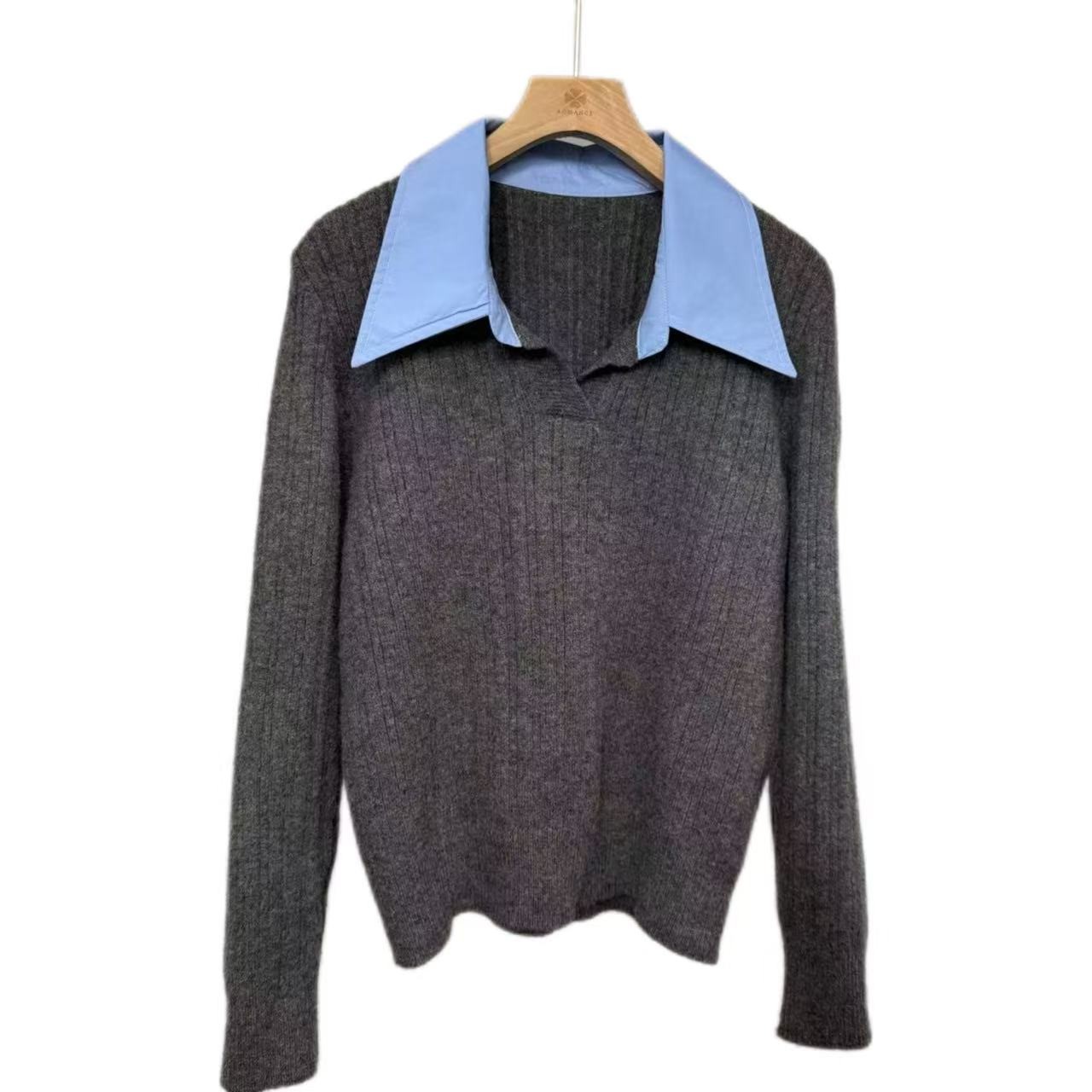 针织毛针织衫秋季修身开衫条纹针织衫假两件时尚显瘦减龄洋气保暖