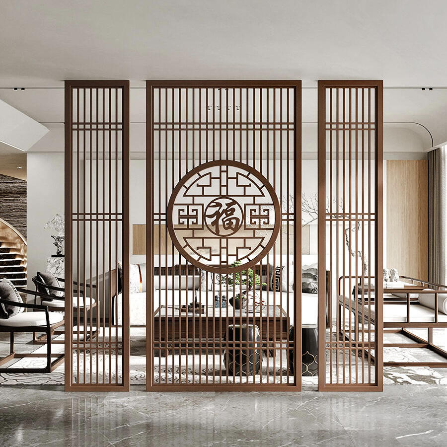 新中式铝合金屏风隔断墙客厅镂空花格玄关栅