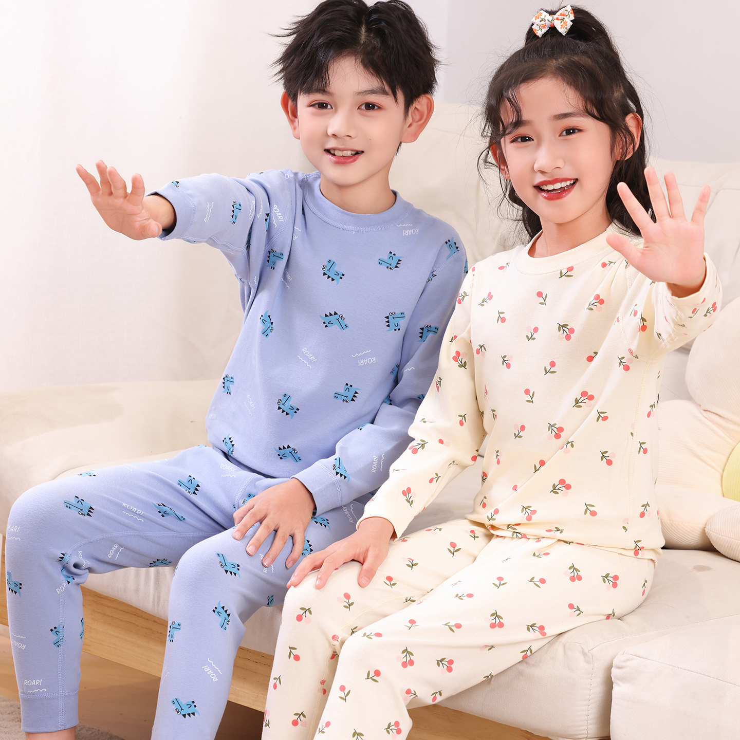 A类儿童纯棉拉架秋衣秋裤套装无骨缝制男童女童宝宝打底保暖睡衣