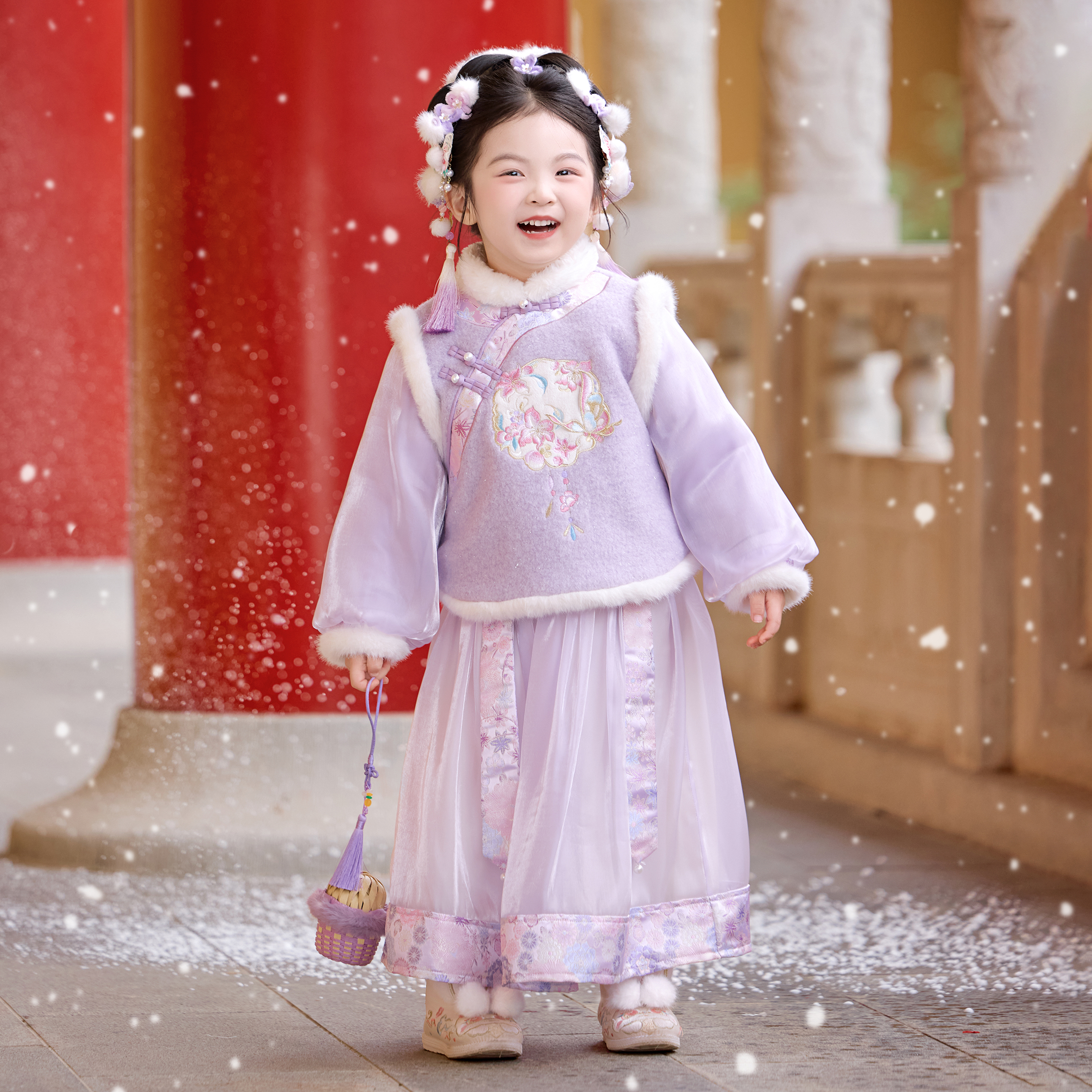 古月家汉服女童冬款儿童新中式国风仙气加厚拜年服套装女孩过年服