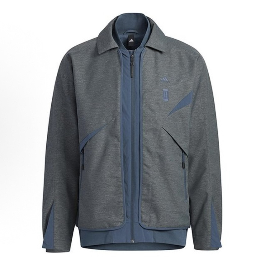 adidas  武极系列 拼接训练翻领运动夹克 男款 灰蓝色HY5846