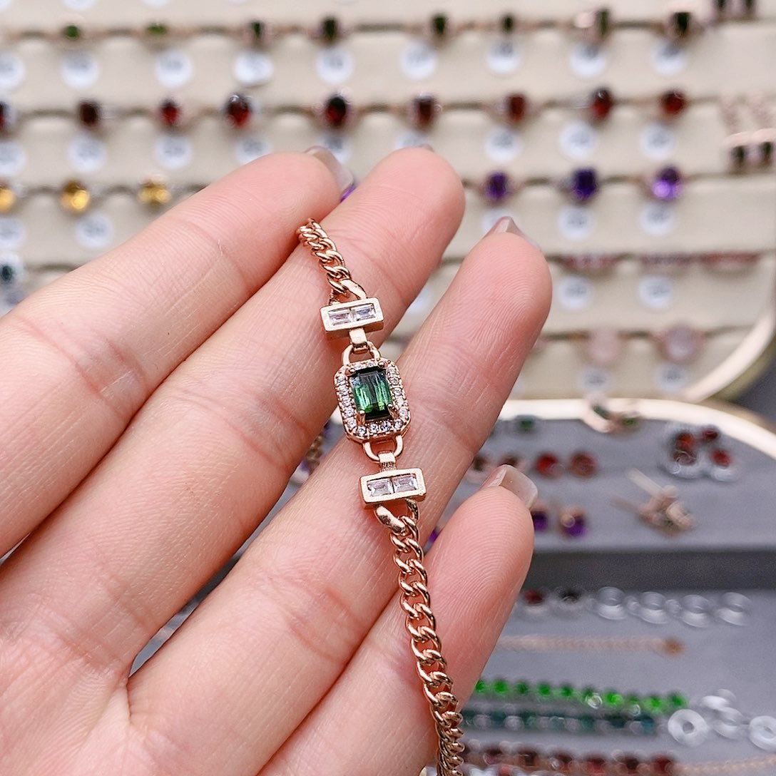 碧玺手链银S925镶嵌手链