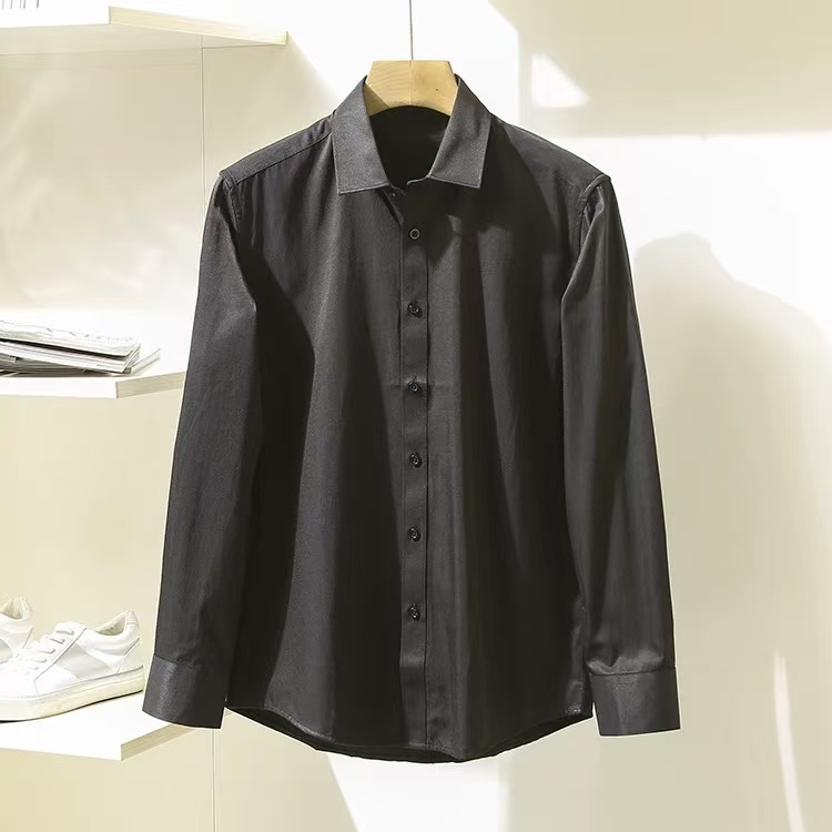春夏秋季男士纯色商务休闲长袖衬衫上班打底白衬衣
