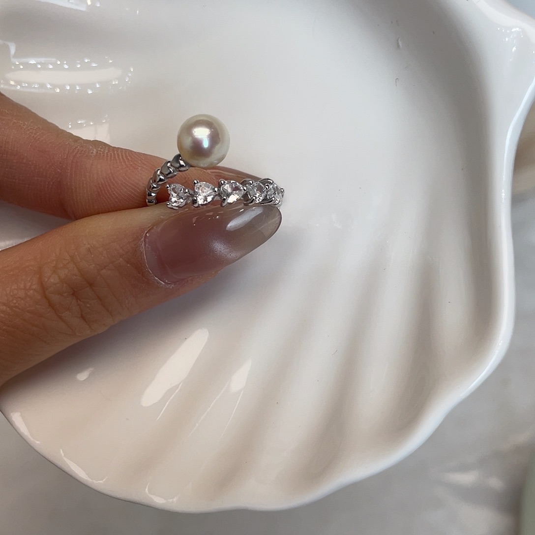 戒指海水珍珠银S925镶嵌