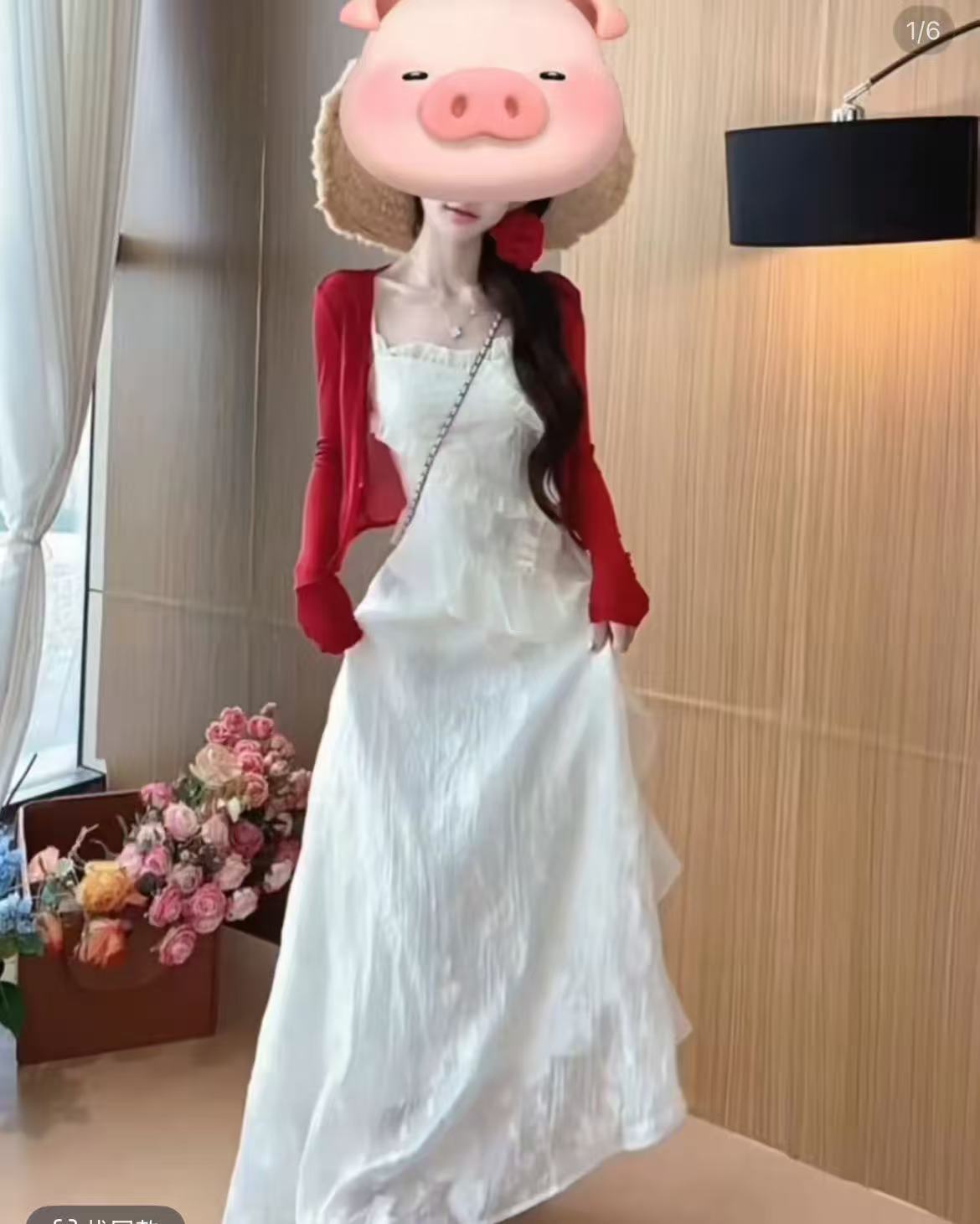 温柔吊带中长款夏季百搭一字领长裙气质通勤连衣裙