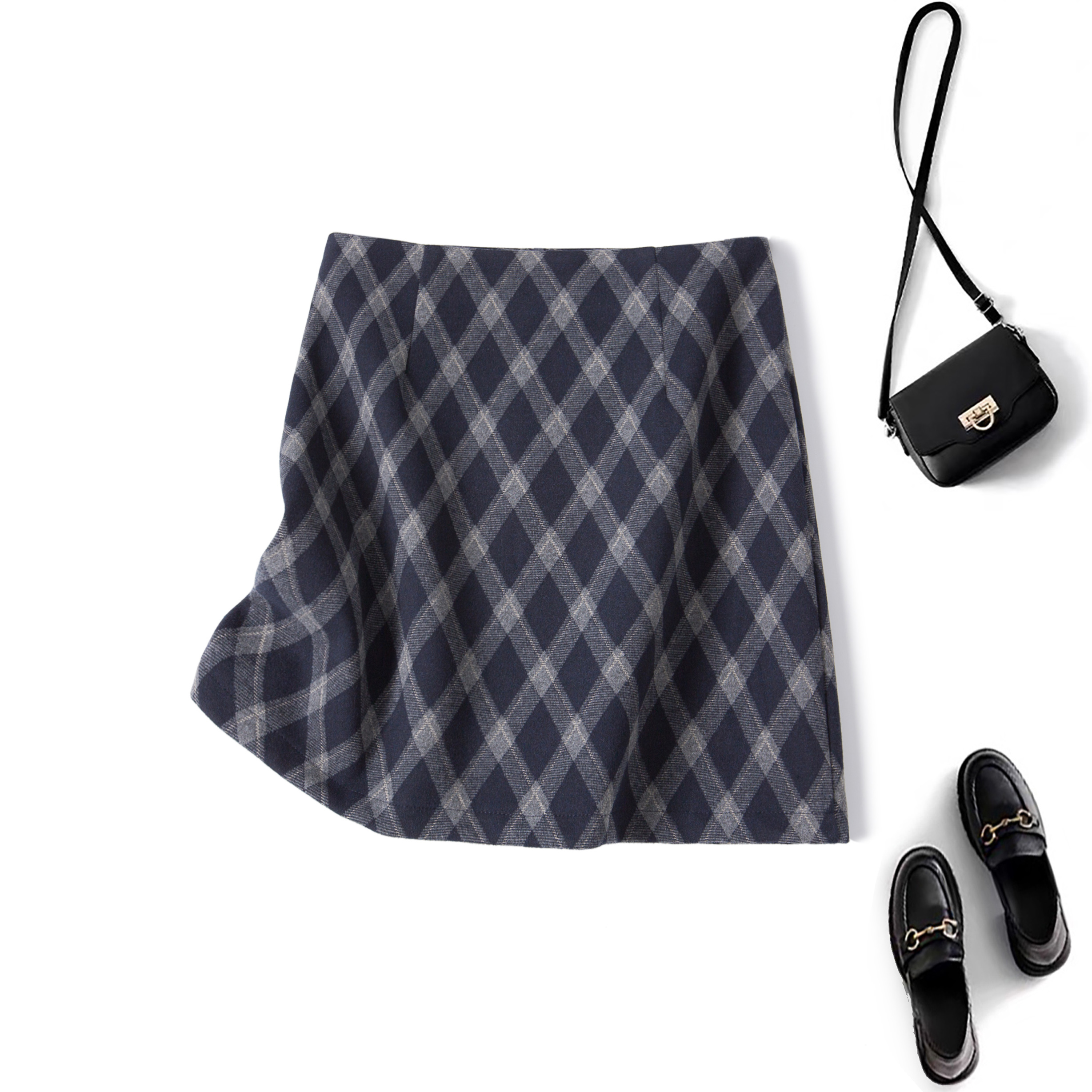 2025秋冬大码女胖mm复古百搭格纹高腰毛呢半身裙显瘦包臀裙80559