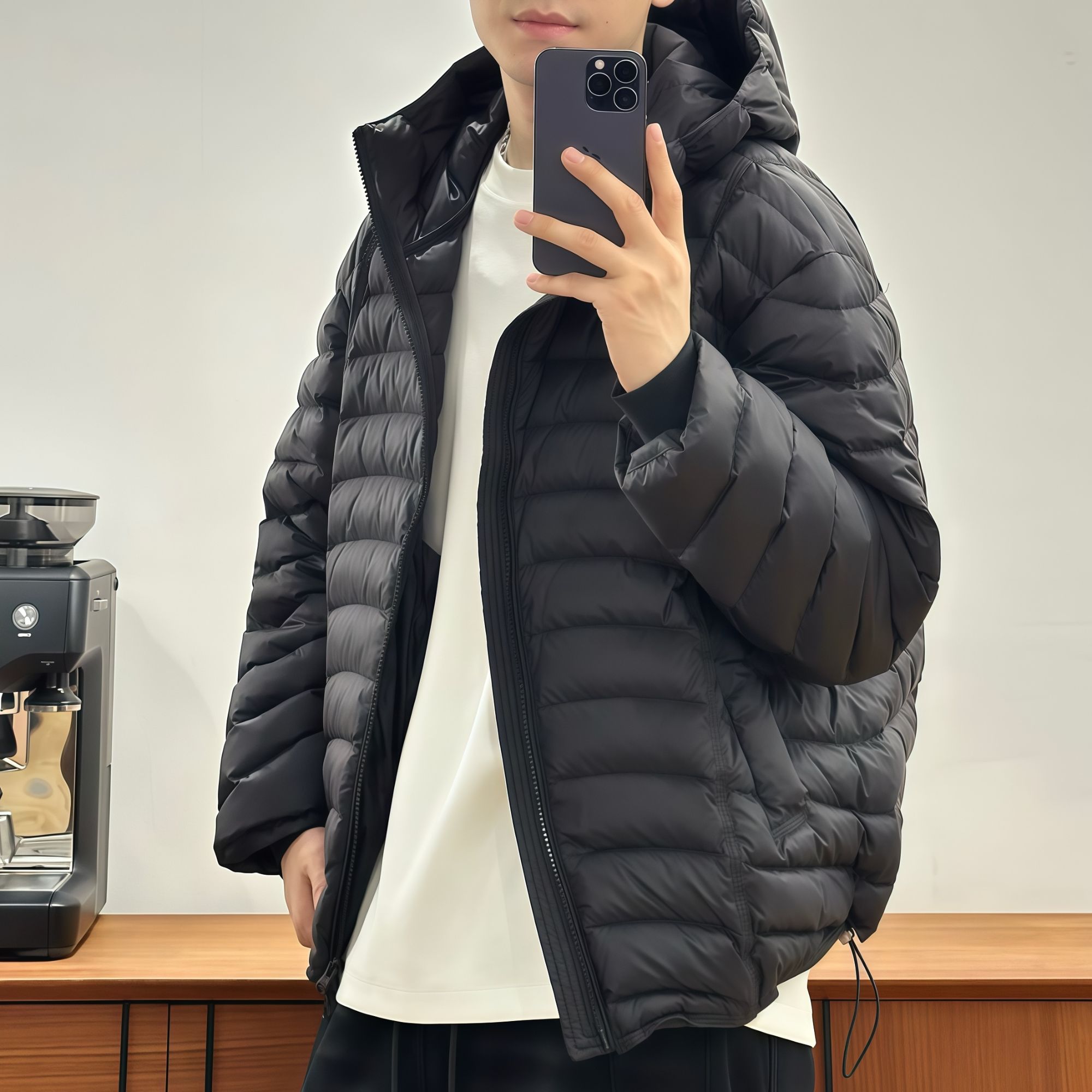 ZHUJUE新国标90白鸭绒轻量化男女情侣连帽排骨户外羽绒服保暖外套