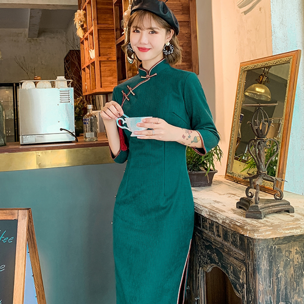 777 年轻款复古民国风千鸟格《碧云词》旗袍