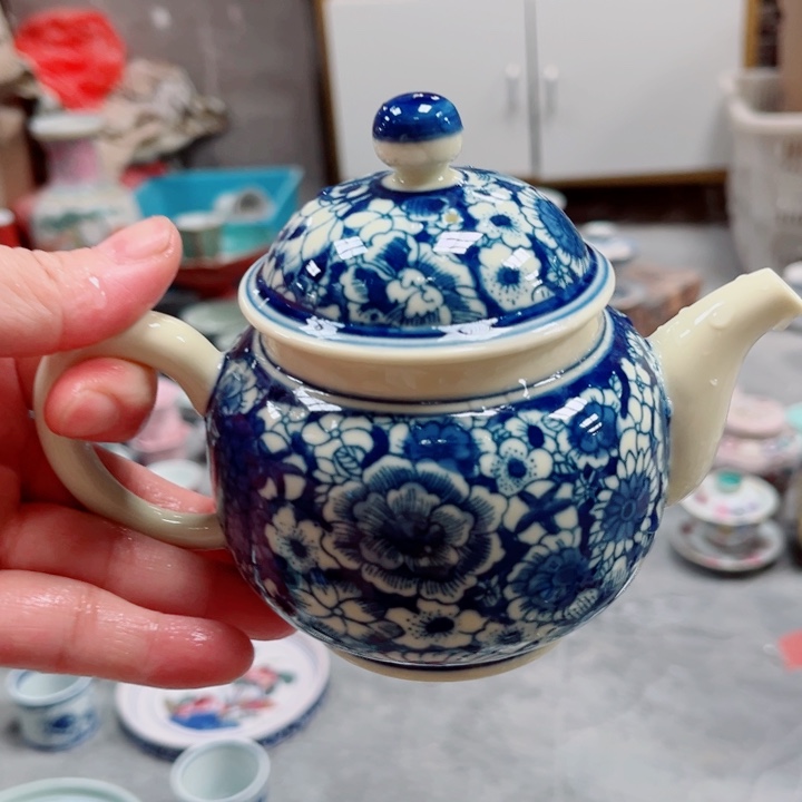 青花玲珑小壶黄稀土万花