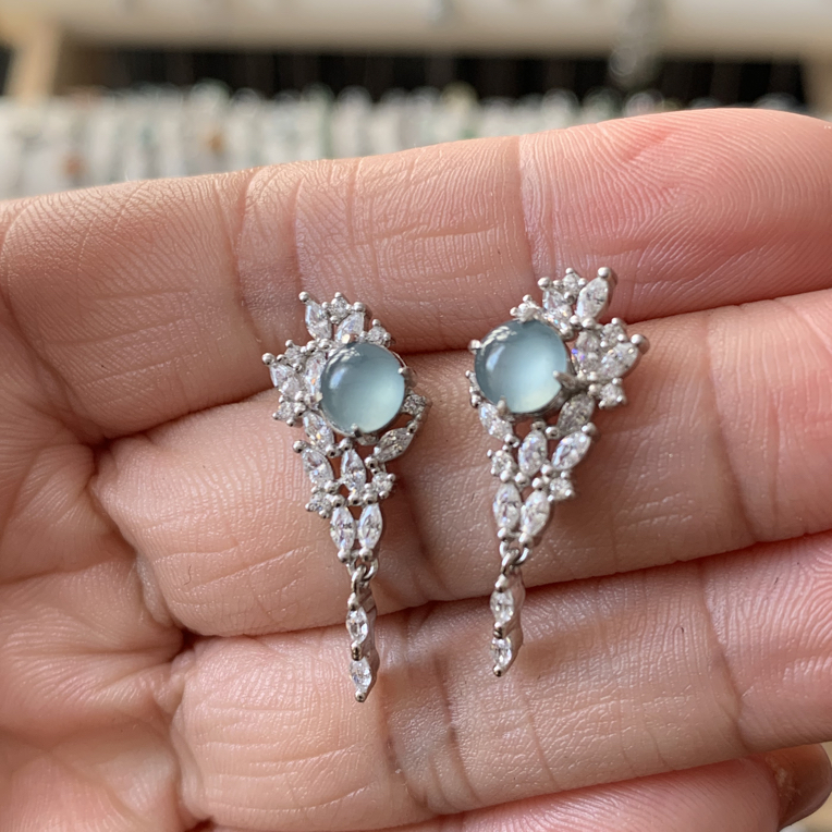 纯天然翡翠A货冰蓝耳坠复古