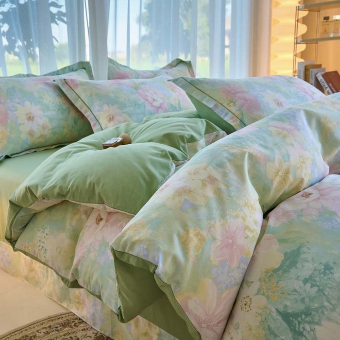 四季纯棉100%四件套全棉小清新印花床单斜纹被套吸湿透气床上用品