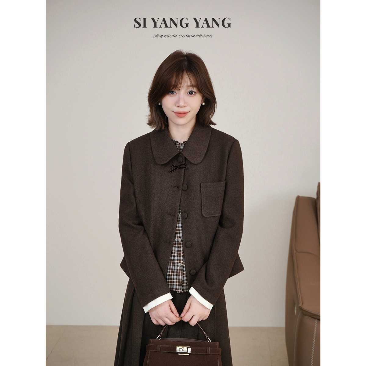 斯洋洋SIYANG羊毛呢混纺小翻领设计百搭通勤外套SY510A036SYY