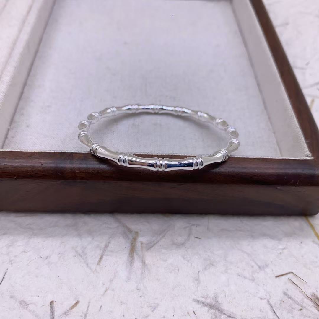足银手镯 简约光面竹节闭口镯 节节高升 足银999.9