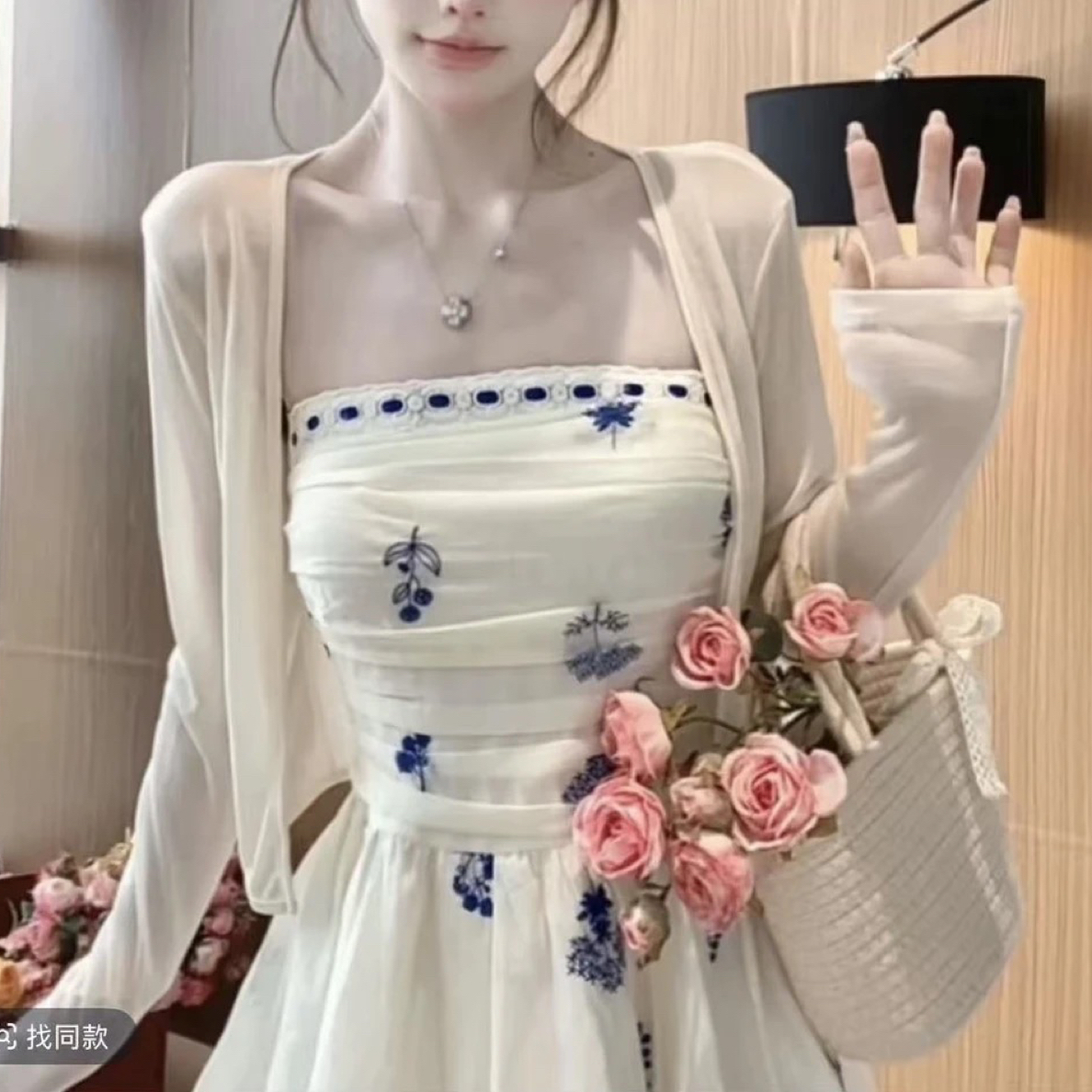 白色雪纺开衫女薄款披肩小外搭罩衫夏季防晒衣薄纱外套配吊带裙子